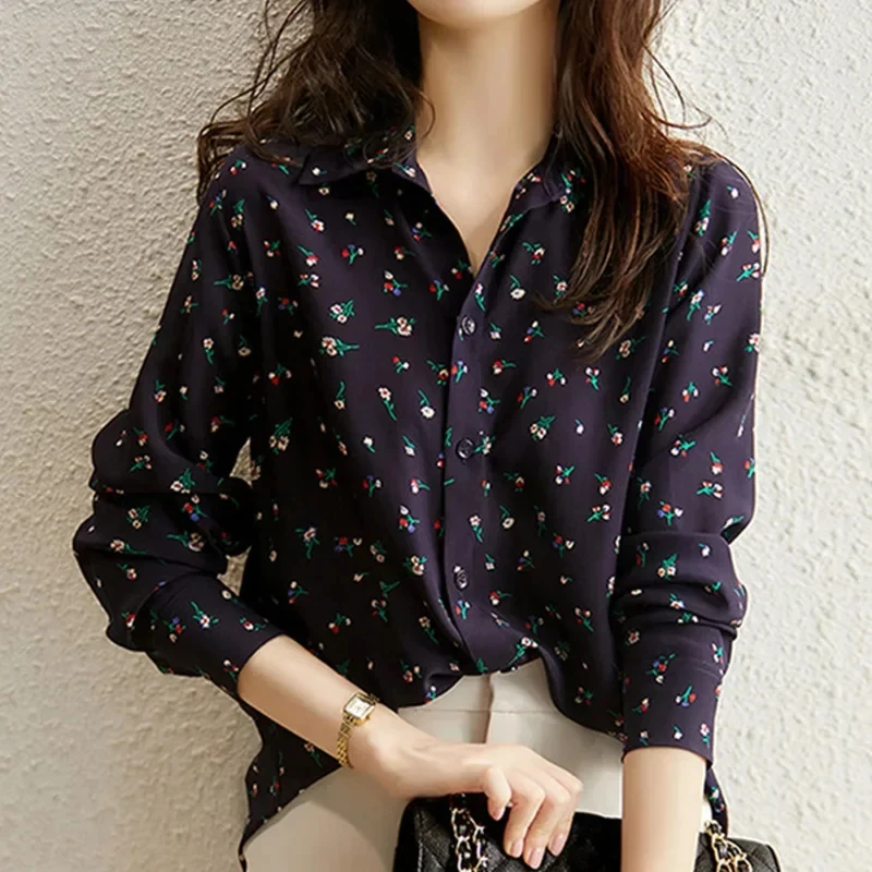 

chemise Floral Print Sweet Women Blouse Autumn Long Sleeve Lapel Casual Shirt Office Lady Blusas Fashion Korean Tops 셔츠 & 블라우스