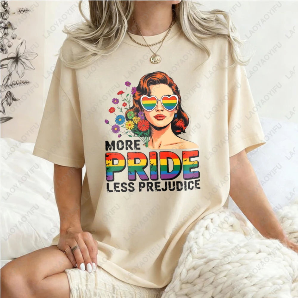 Pride Rainbow Flower Graphic T Shirts Fashion Harajuku Women's Cotton T-Shirt Summer Short-sleeve Gift for LGBTQ+ Supporters