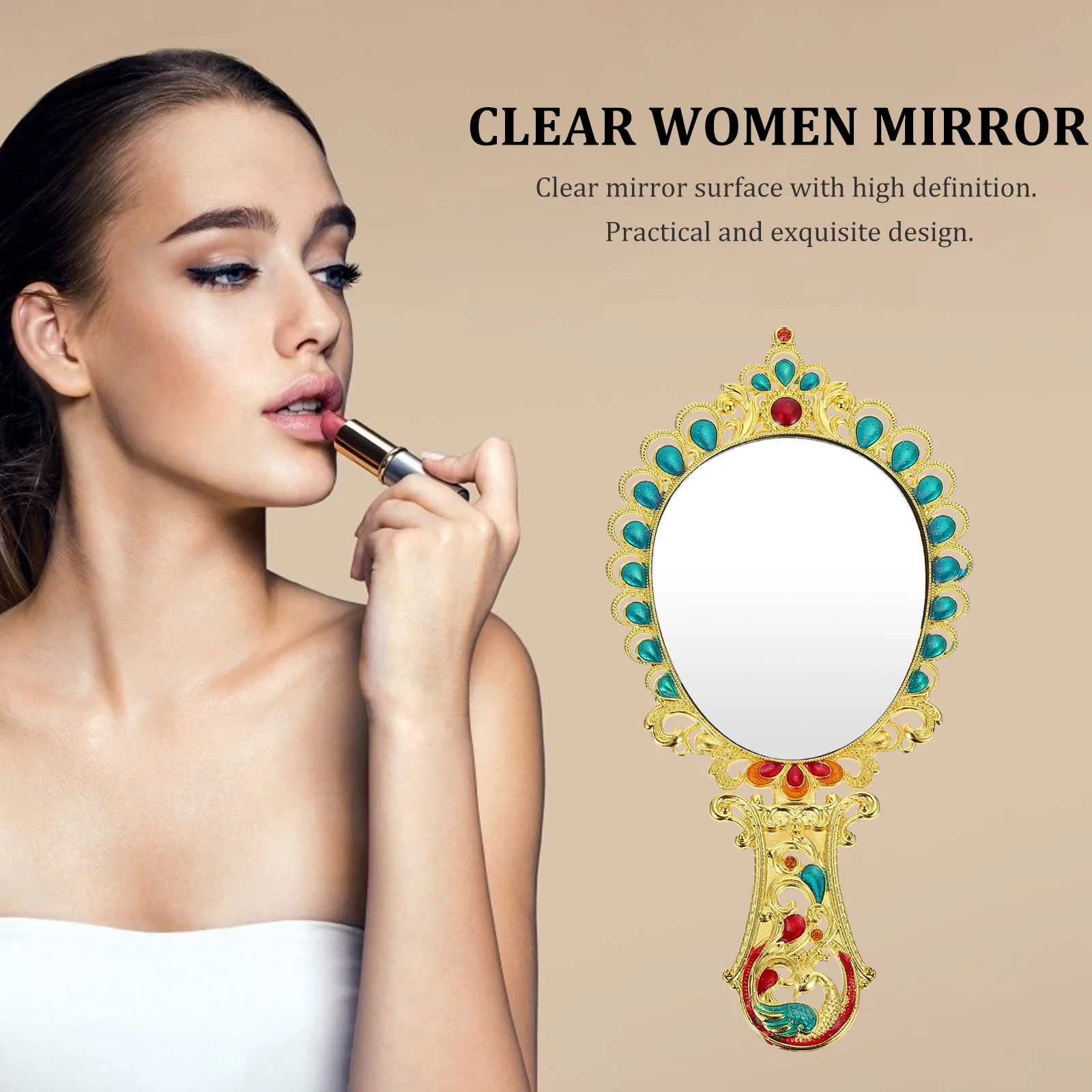 Relief Pfauenspiegel Kamm Set Metall Retro Make-up Taschenspiegel