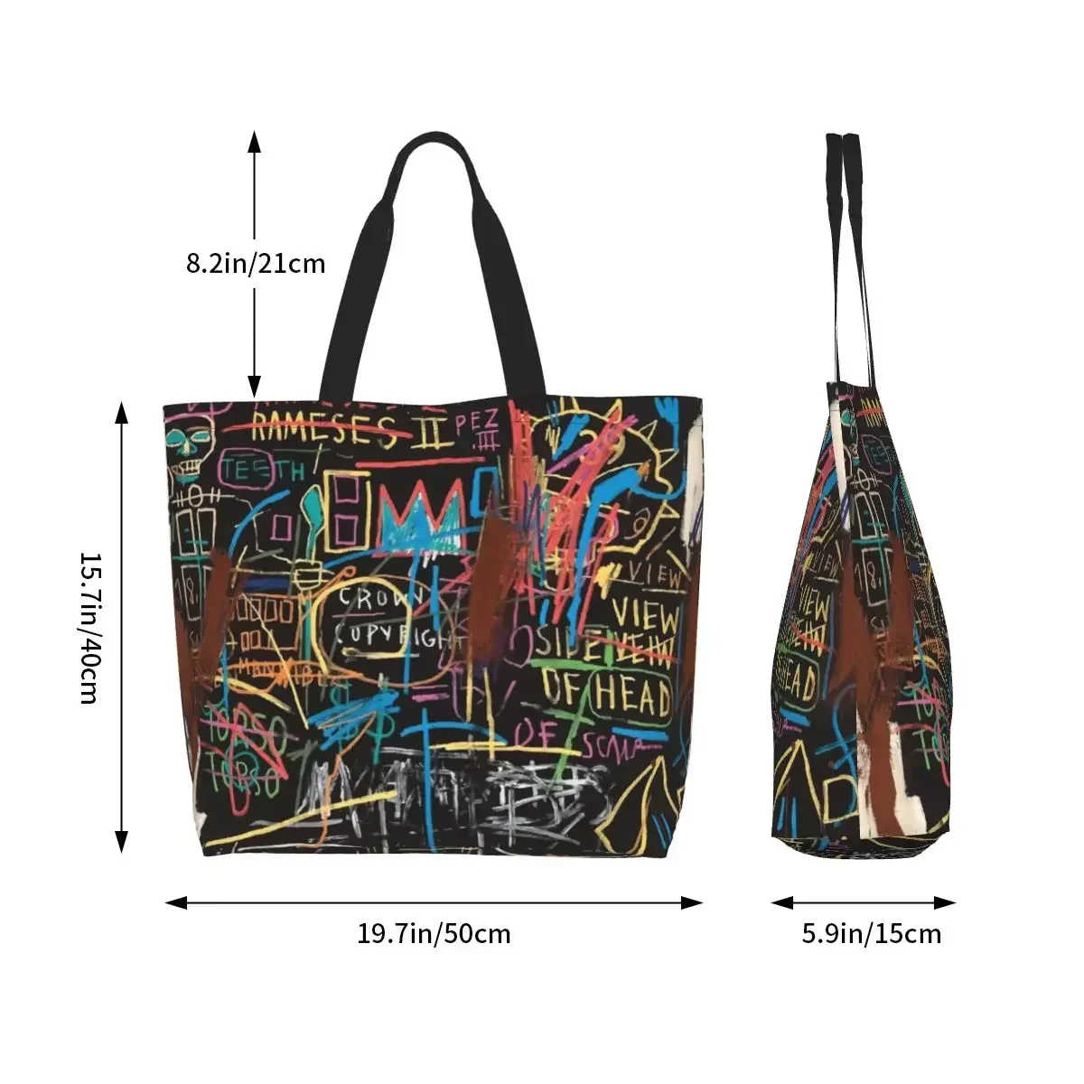 Reusable Vectorised Famous New York Street Art Shopping Bag Shoulder Canvas Tote Bag Durable Basquiats Grocery Shopper Bags