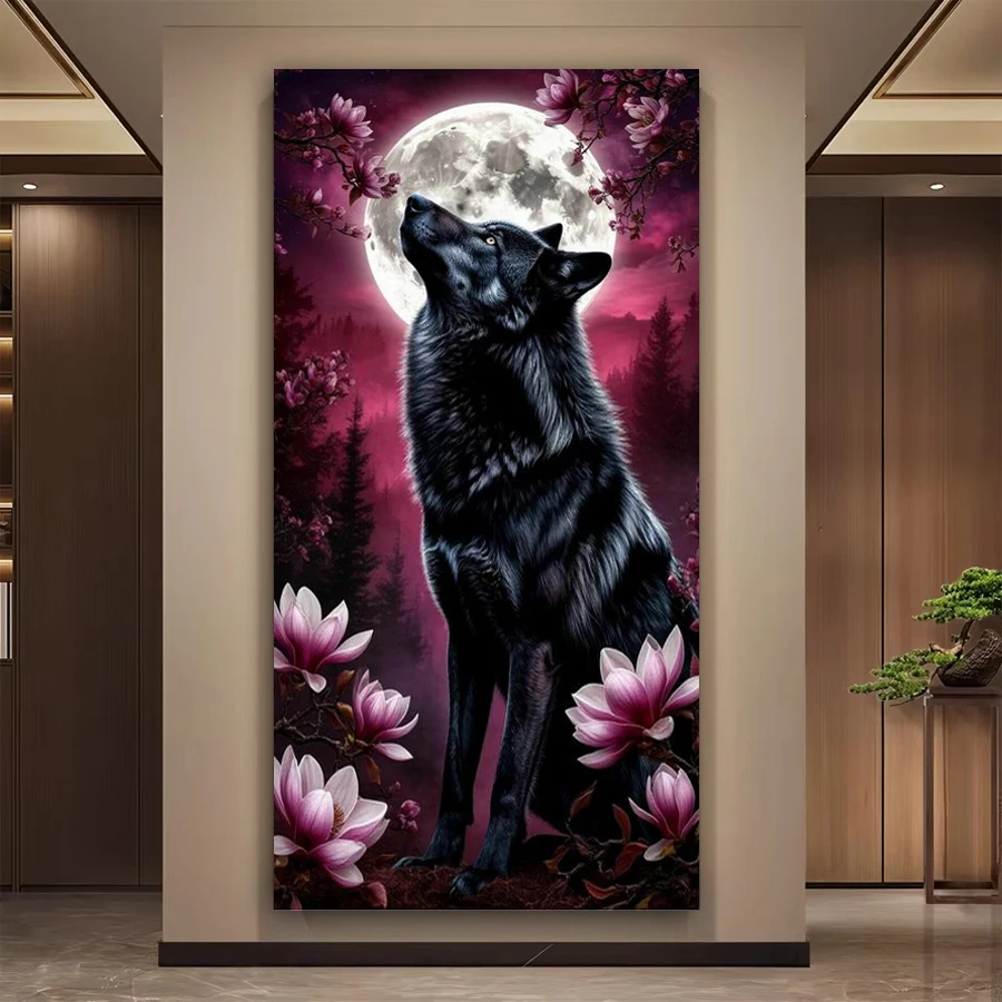 Moon Wolf Flower Large Diy Diamond Arts For Adults Painting Kits New Collection Animal Full Drill Mosaic Embroidery Picture