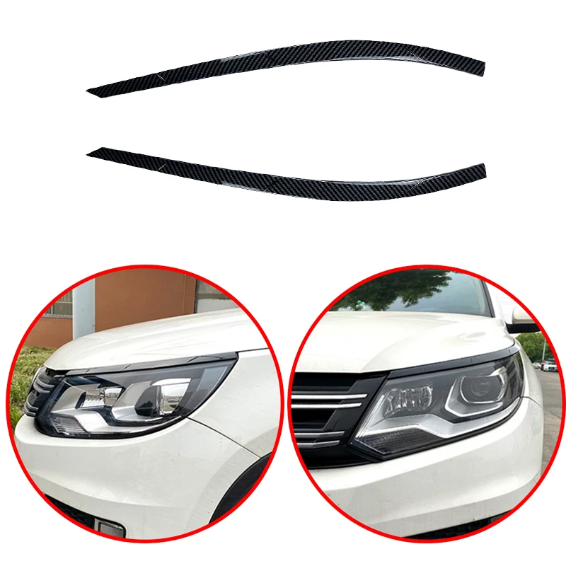 

For Tiguan MK1 2011 To 2016 Car Front Eyebrow Eyelid Sticker Front Headlights Trim Cover Glossy Black Carbon Fiber Look