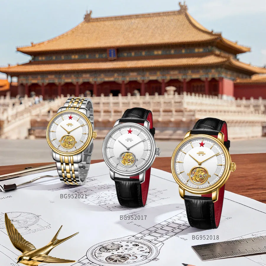 Reloj Beijing, relojes automáticos de marca para hombre, reloj mecánico de lujo, reloj Tourbillon Beijing Red Five-Star de 42 mm