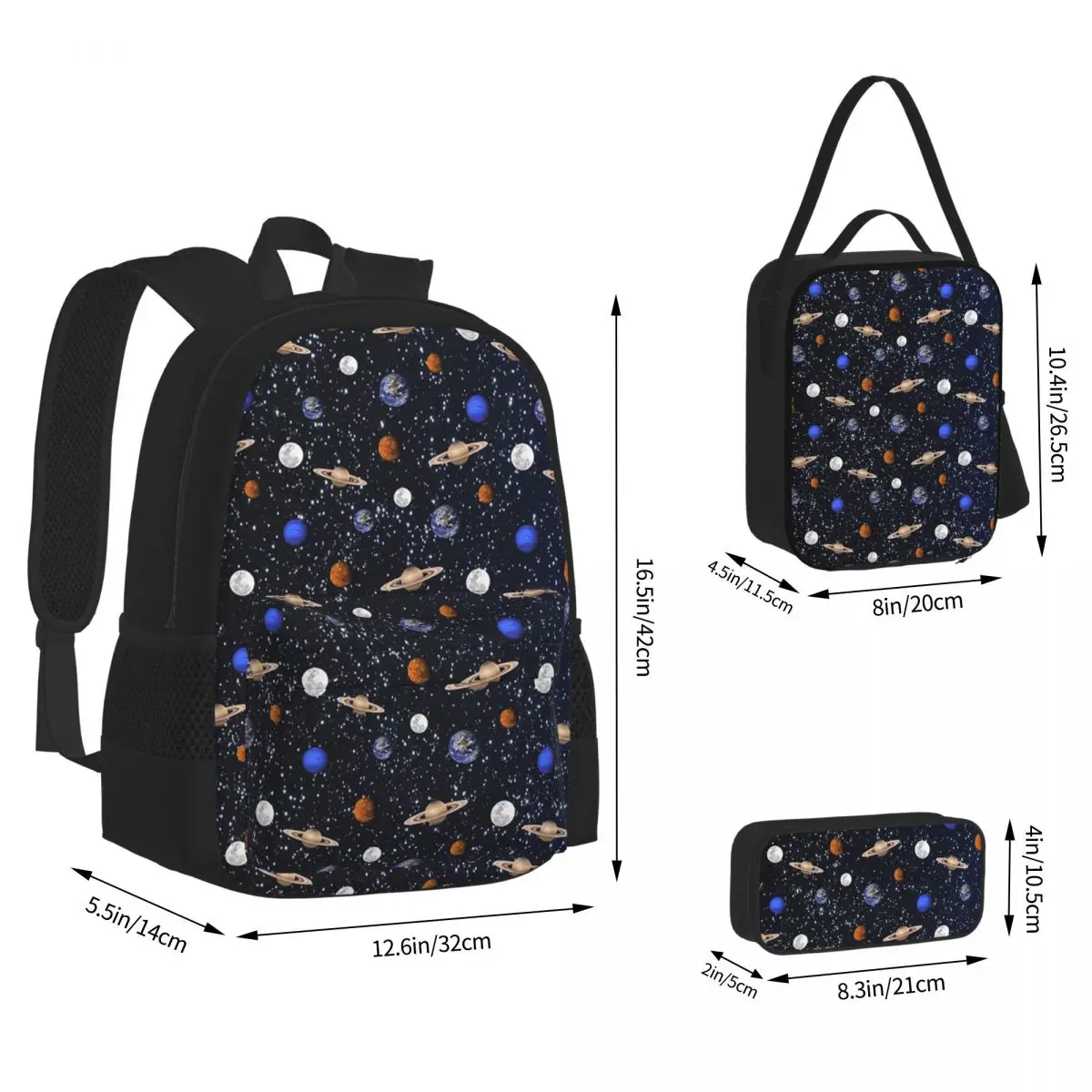 Solar System Space Planets Universe Backpacks Kids Bookbag School Bags Rucksack Lunch Bag Pen Bag Three-Piece Set