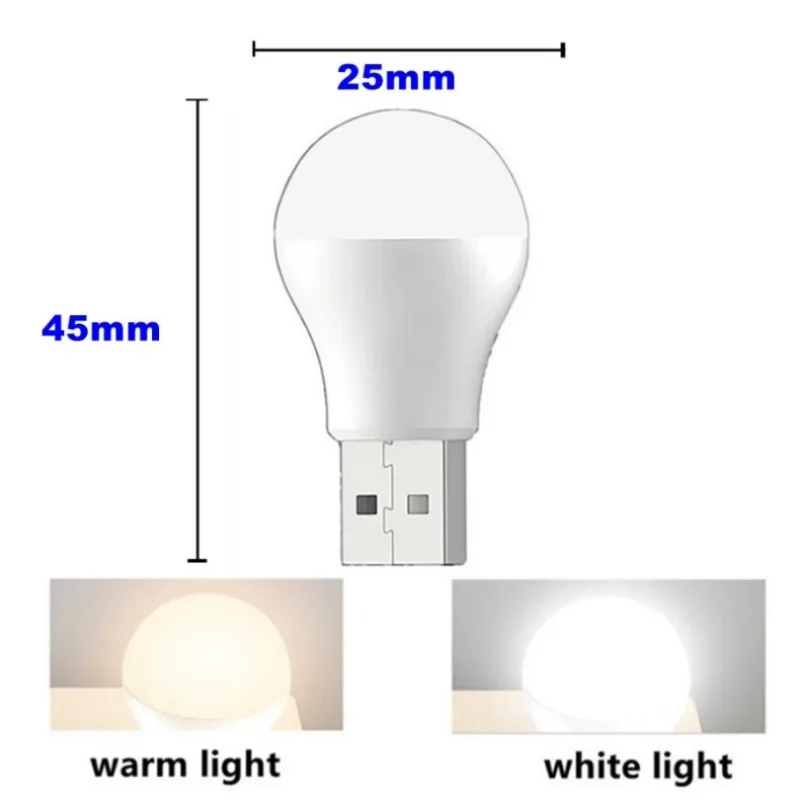 Lámpara de enchufe USB superbrillante, luz de libro de protección ocular, carga de energía móvil, lámpara de atmósfera pequeña, 5V, 1W, 10 unidades