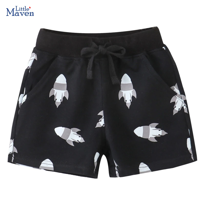 Little maven Korean Summer Boys Casual Shorts Cartoon Kids Beach Pants Rocket Print Knitting Baby Boys Sport Clothing 2-7year