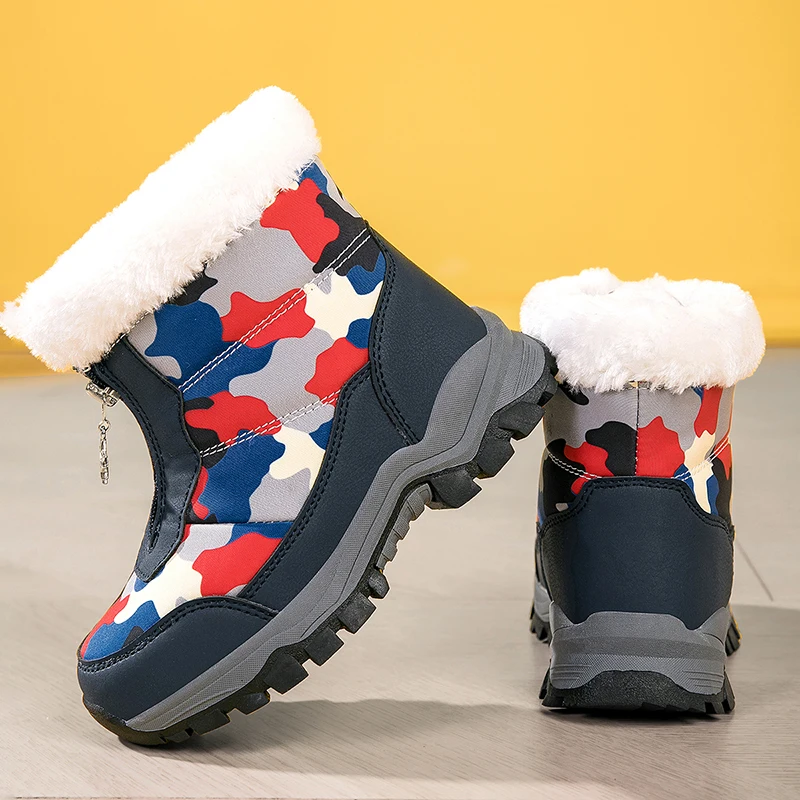 Stivali per bambini impermeabili e morbidi con cerniera mimetica, stivali da neve versatili, comodi e caldi ad alto legame