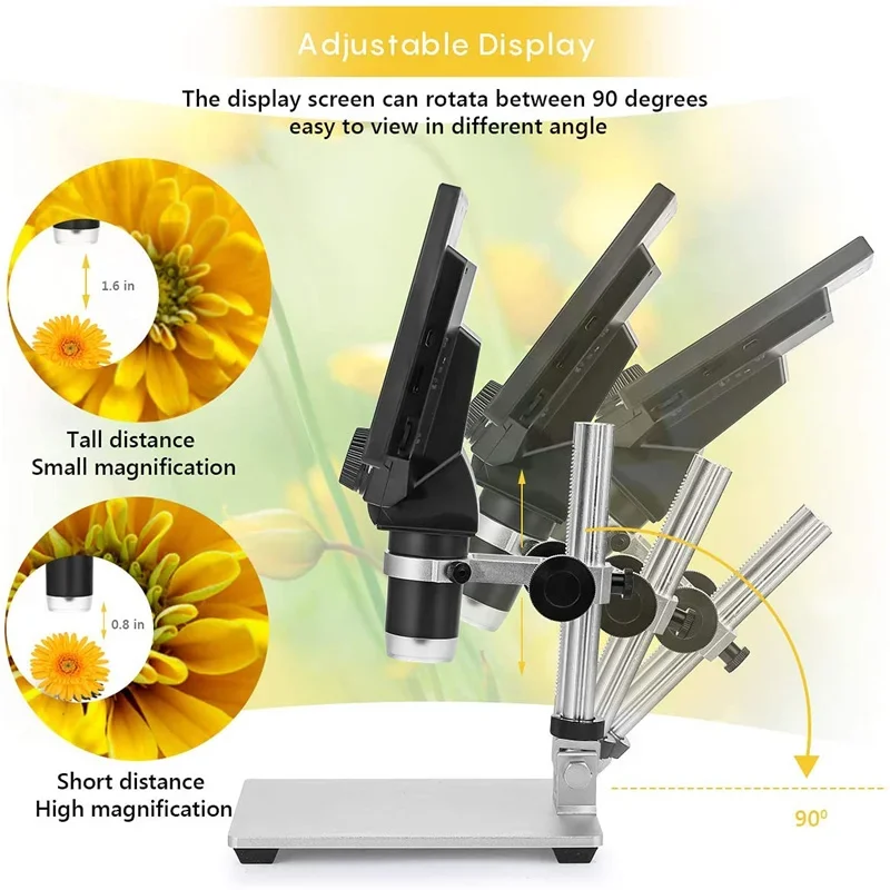 Portable 7 inch LCD USB Digital Microscope, 1-1200X Magnification 12MP  Electronic Coin Microscope with 8 LED Lights