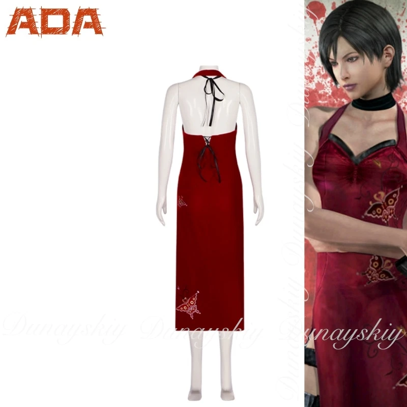 فيلم The Resident Four Movie Ada Cosplay مع الجلد المدبوغ الأحمر شيونغسام وشعر مستعار أسود قصير واضح زي تنكري شرير مليء بالبدلة