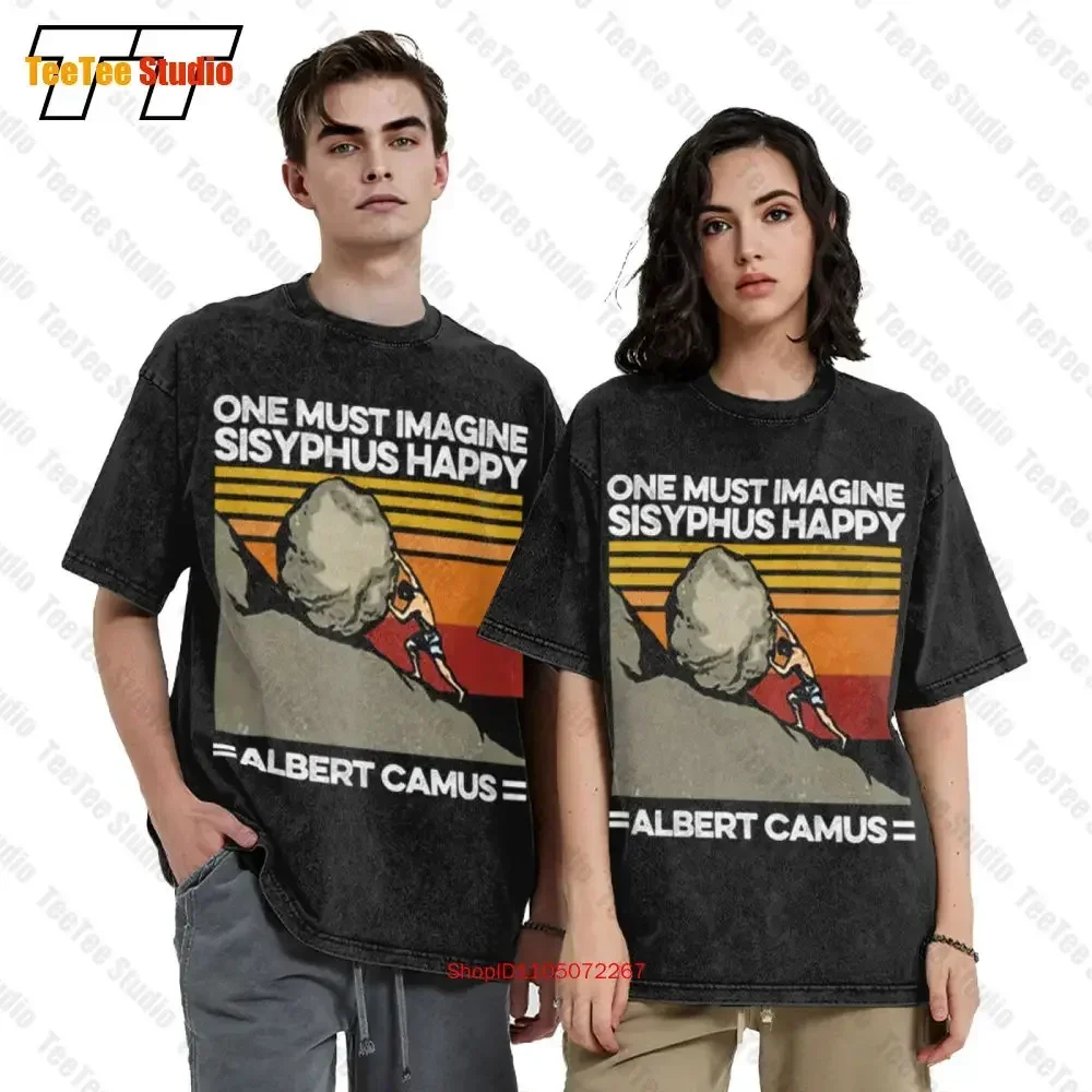 Sisyphus Albert Camus Philosophy Push The Stone Graphic Vintage Oversized T-Shirt X8WJ