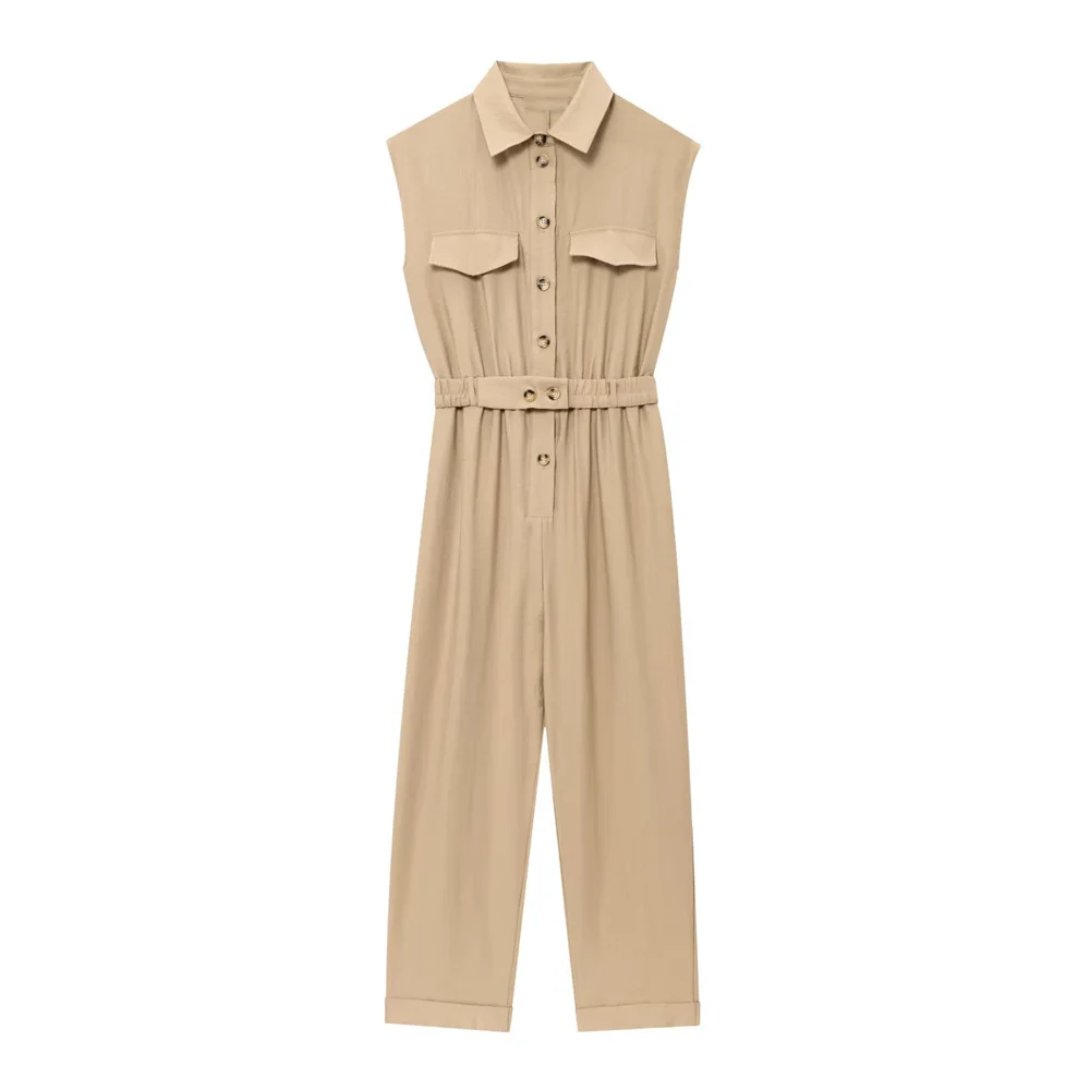 

Zach Ailsa Women's Summer New Style Simple Hundred Matching Collar Belt Decoration Collar Slimming jumpsuit Pants