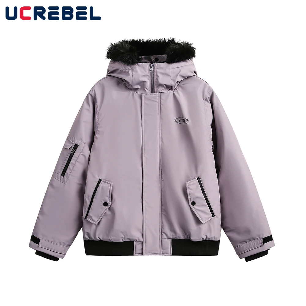 Contrast Paneled Spliced Hooded Padded Jacket Mens Removable Hat Winter High Street Loose Long Sleeve Thick Outerwear