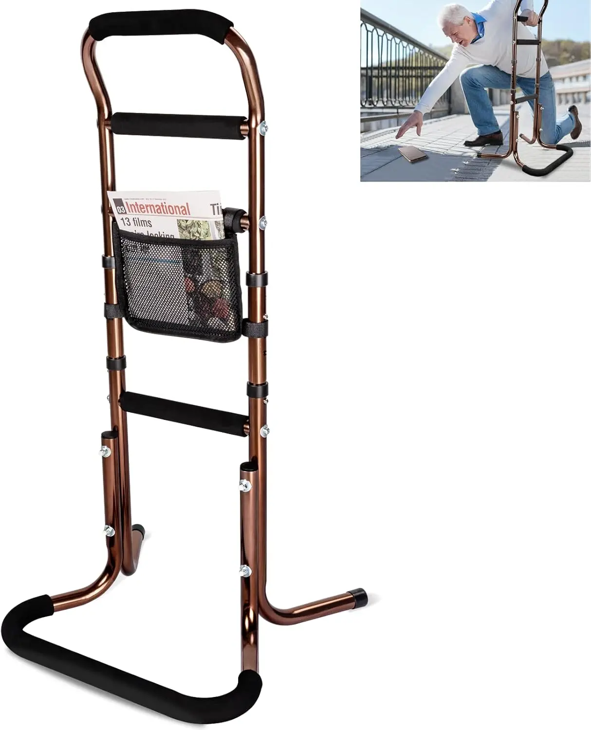 

Chair Stand Assist For Elderly With Sturdy Base, Adjustable Height Bed Rails For Seniors Sit To Stand, Portable Mobility &