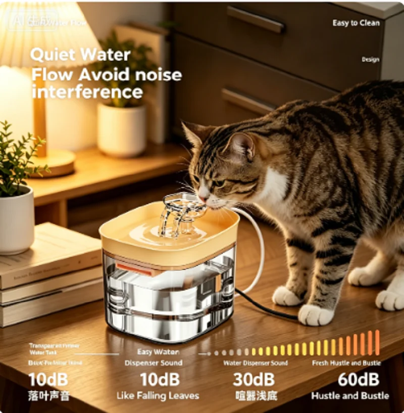 

Бесшумный фонтан-поилка для кошек с защитой от сухого хода, съемный, большой емкости, для собак и кошек