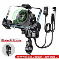 Motorcycle Phone Stand Mount Qi 15W Wireless Charger & USB C 36W Fast Charging Anti-Theft Holder Handble Bar For 5.4-7.2\