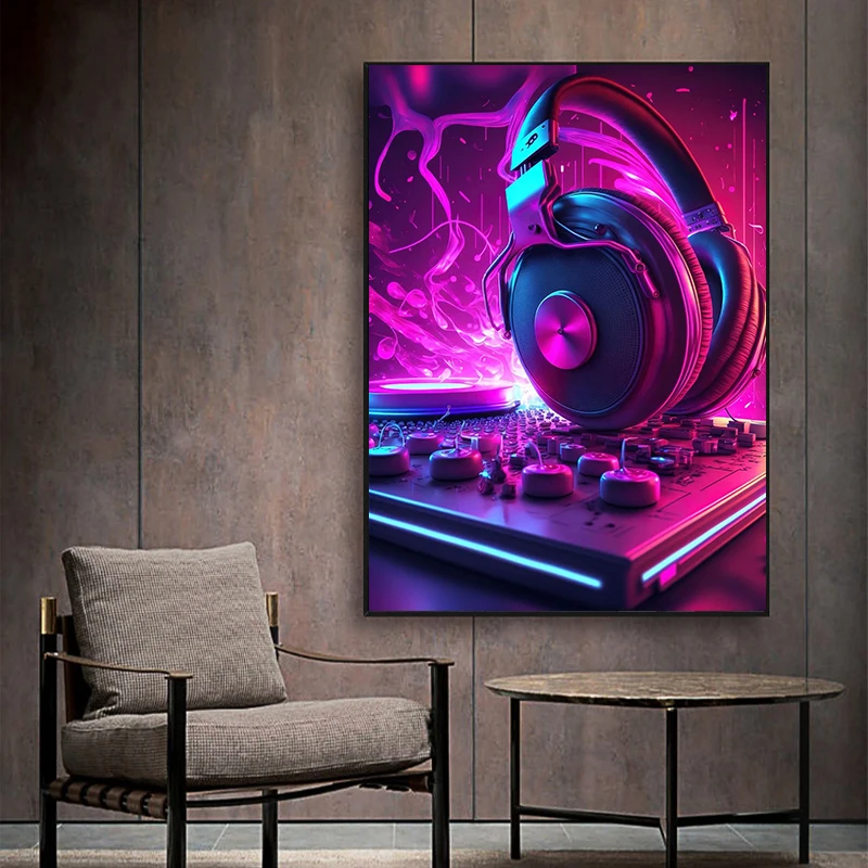 Neon Dj Poster Abstract headphones DJ Bar Decoration Poster Canvas Printing Wall Art Decoration Hanging Painting For Home Decor