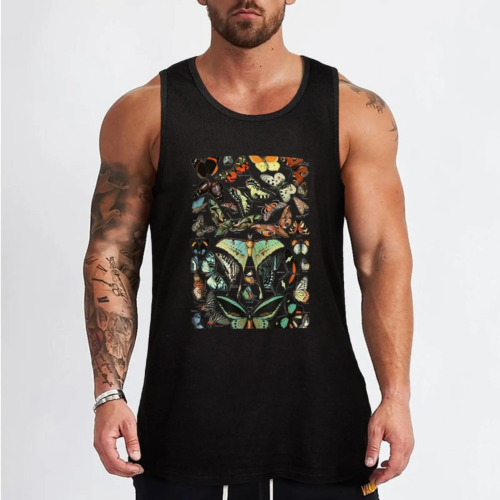 botanical butterflies pattern Tank Top Japanese t-shirt bodybuilding men clothes men gym Bodybuilding shirt