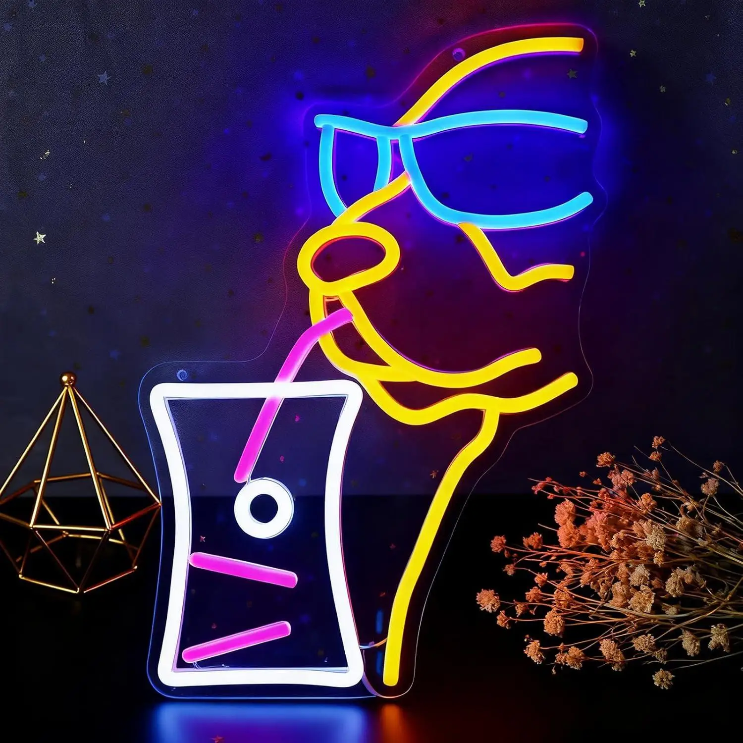 Luz de Neón con Diseño de Perro Bebedor de Bebida Fría, Luces LED USB Atenuables para Dormitorio, Bar, Espacios Temáticos de Mascotas, Decoración de Pared, Regalos para Amantes de los Perros