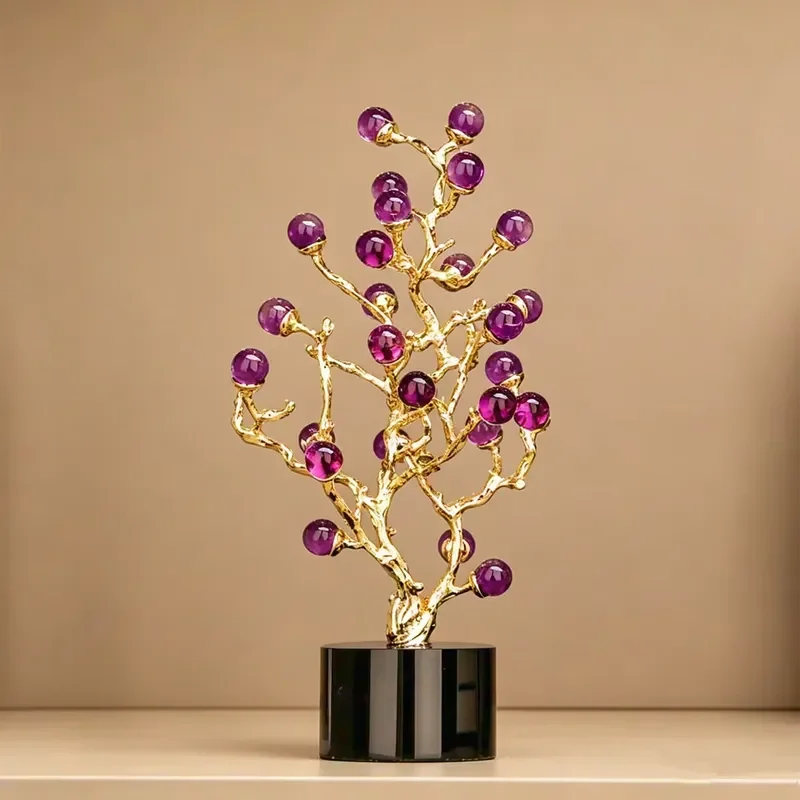 Luxury Gold Plated Amethyst Wine Glass Decor Alloy Crystal Table Ornament for Living Room Home Decoration Elegant Centerpiece
