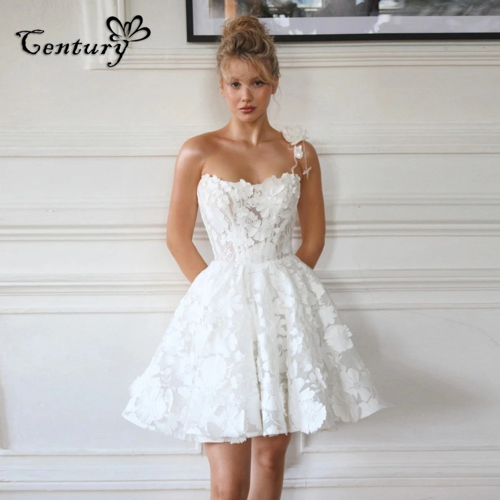 

Floral Wedding Dress Short Sweetheart Lace Appliques Above Knee Mini Bridal Gowns Women Bride Dresses Customized