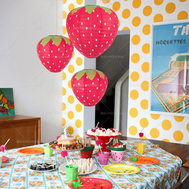 2 Stück/Set 20CM/30cm Rote und Rosa Erdbeer-Papierlaternen, Obst-Themen-Dekoration für Geburtstage und Babypartys