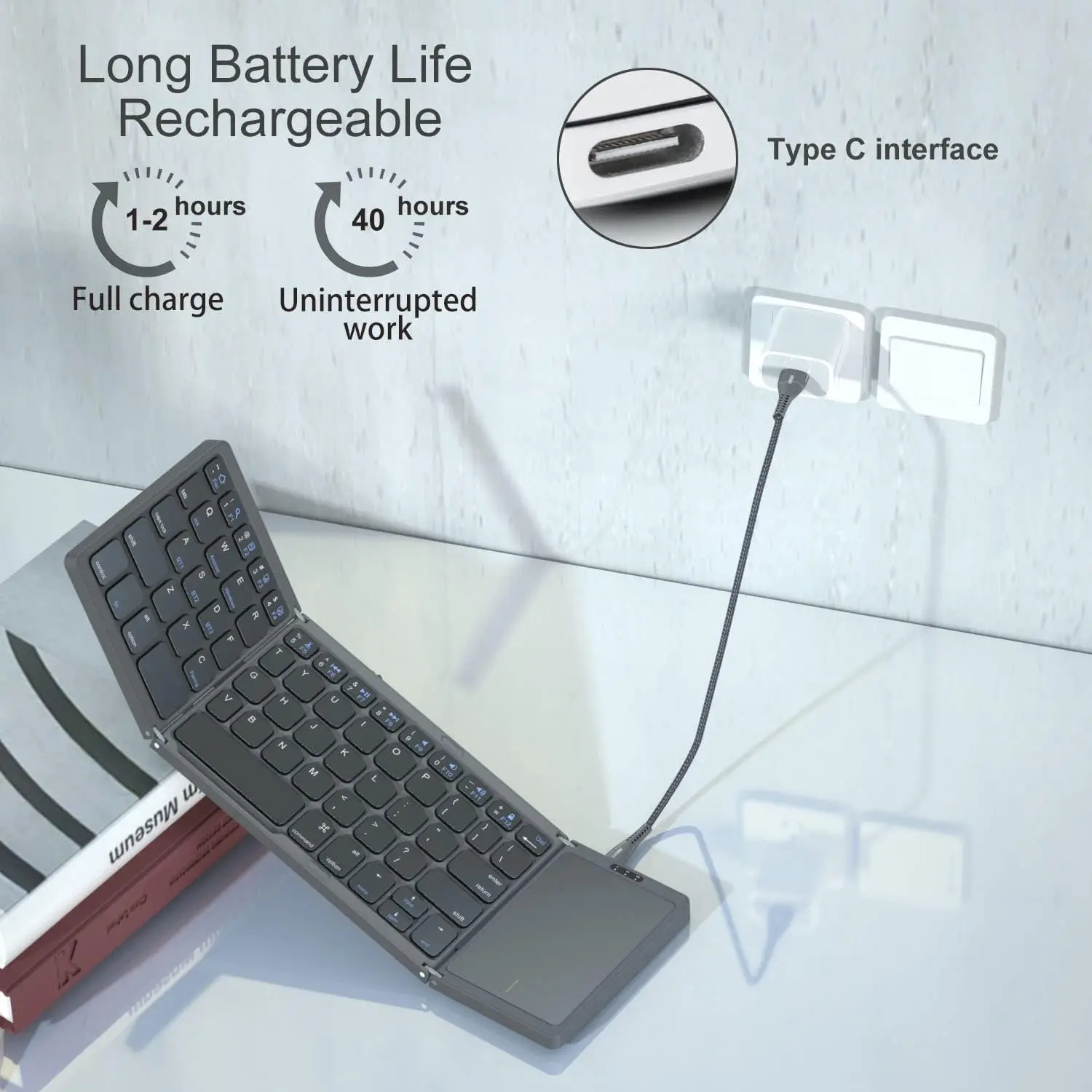 Pocket Portable Tri-folding Touchpad Foldable Keyboard Folding Wireless Keyboard for Tablets