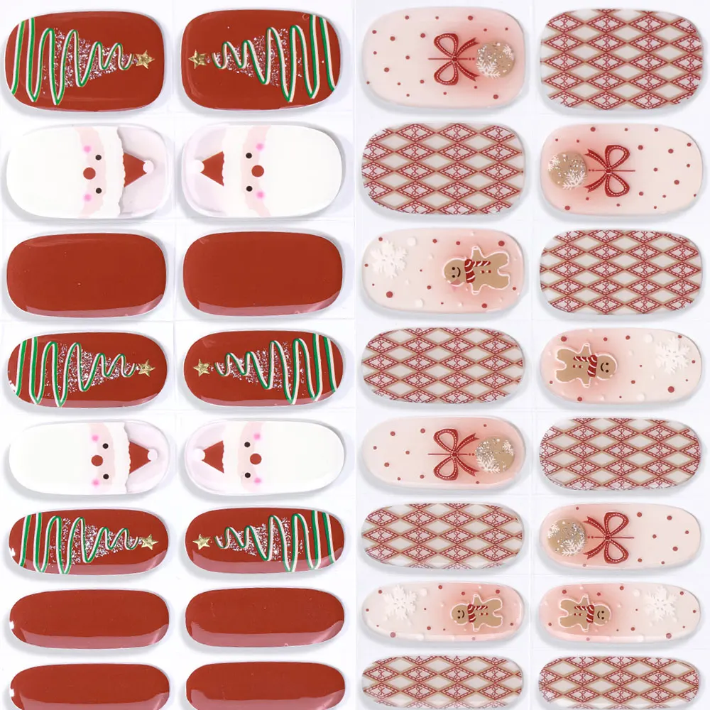 16tips Christmas Semi Cured Nail Stickers Glitter Snowflake Grid Self-Adhesive Gel Nail Patch Full Cover Nail Decoration 다꾸스티커