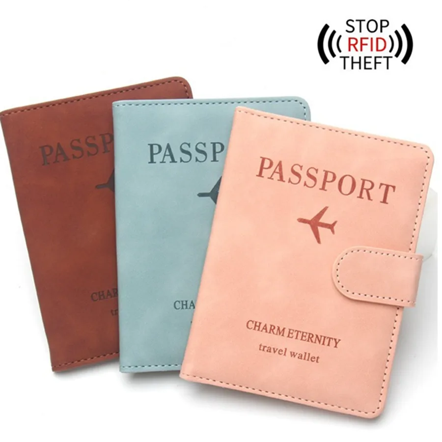 RFID Blocking Business Buckle Passport Cover Case Holder Wallet Card Holder Lightweight PU Leather Travel Accessories Fo Flight