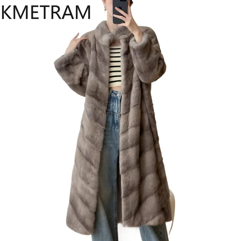เสื้อโค้ทขนมิงค์แท้ 100% สำหรับผู้หญิง คอตั้ง สีเทา เสื้อโค้ทขนยาวแท้ ฤดูหนาว 2025 ใหม่ เสื้อผ้าผู้หญิงสำหรับใส่ด้านนอก шуба женская