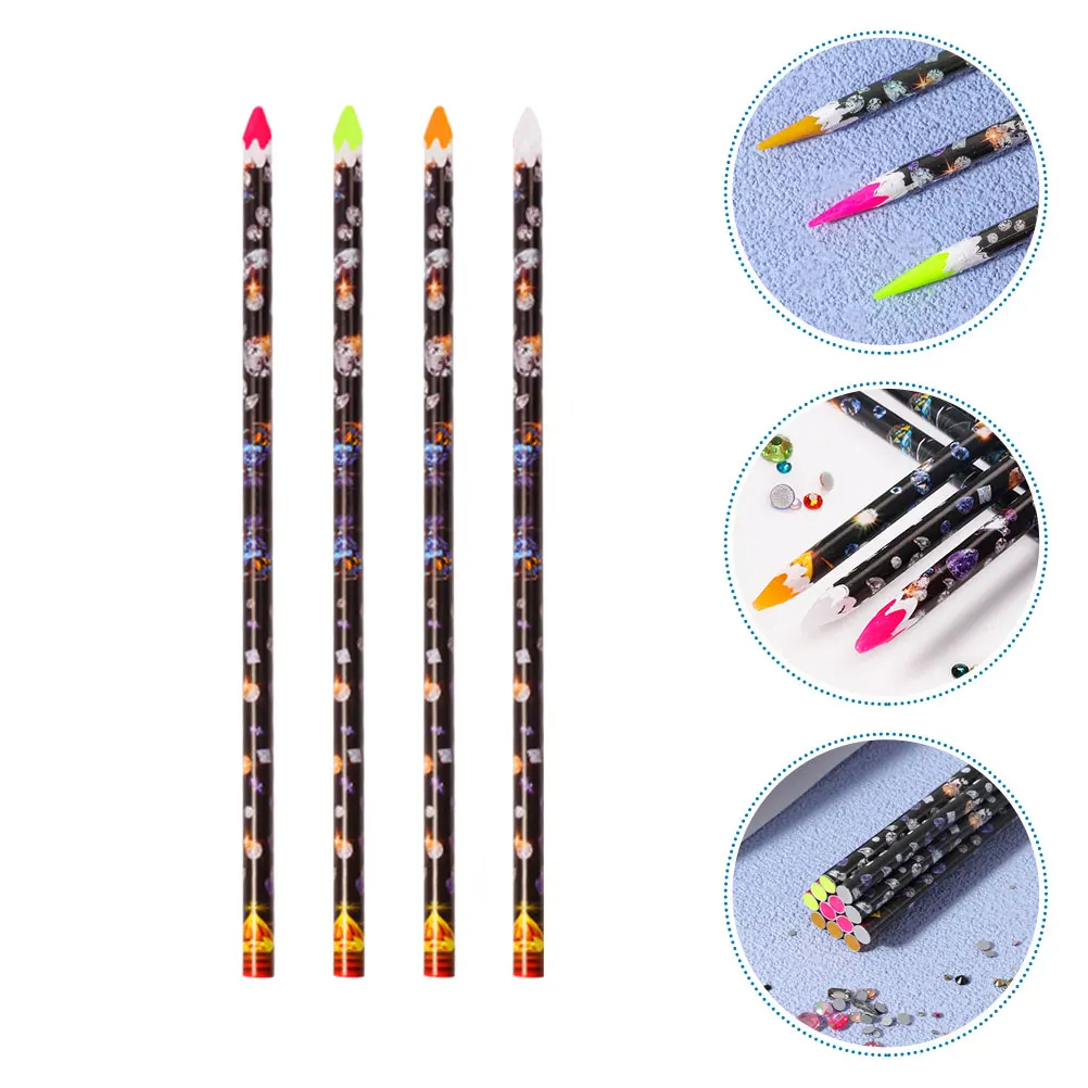 4Pcs Gem Picker Tool for Rhinestones Nail Art DIY Kit Professional Wax Pencil Easy Hold Manicure Design Dotting Tools Set