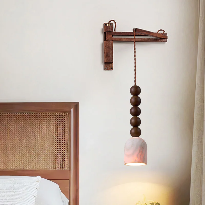 Middle ancient style bedroom headboard highend sense Wabi sabi retro Song Dynasty aesthetic staircase foyer background wall lamp