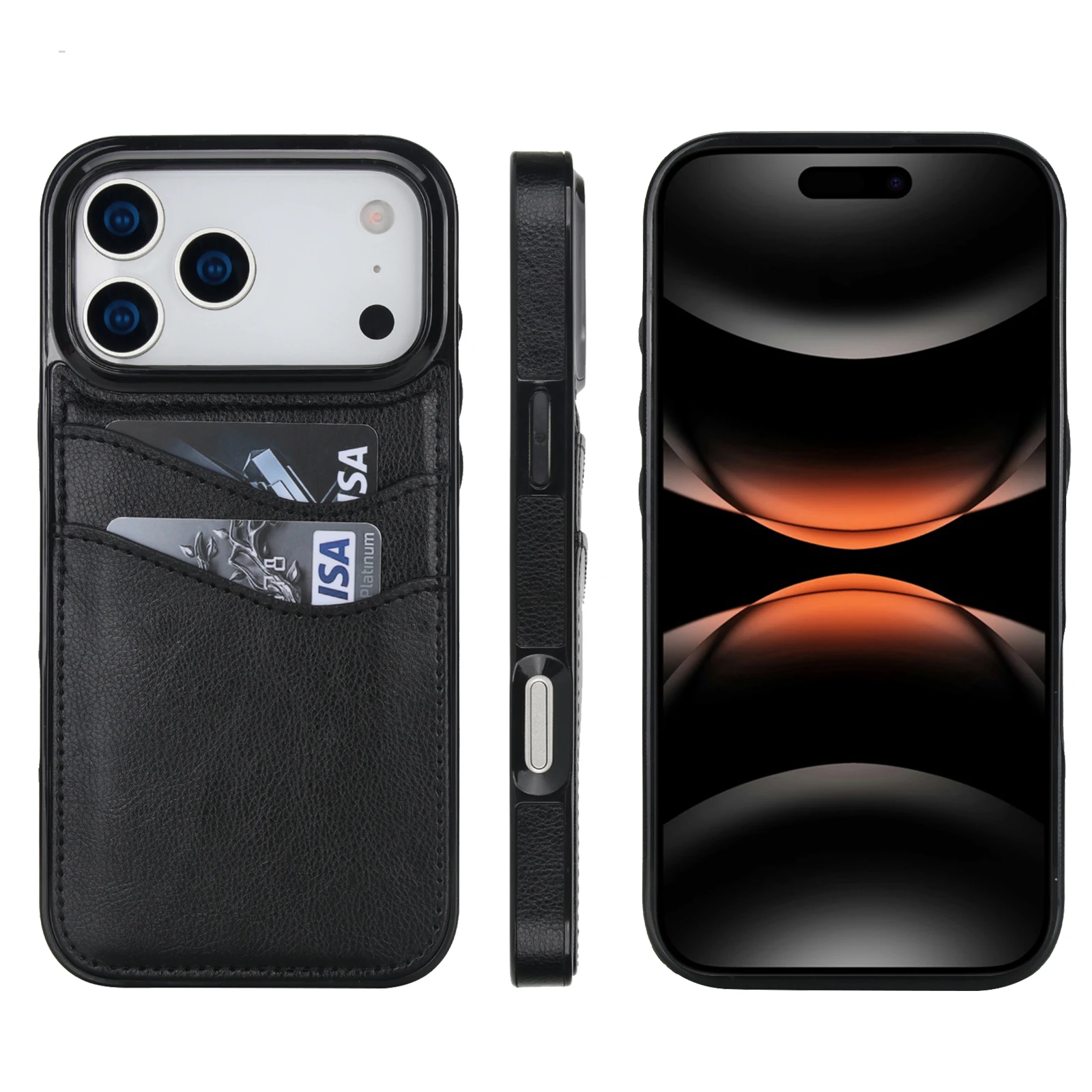 Skórzane etui na karty kredytowe, portfel, obudowa do iPhone 17 Pro Max 16e 16 15 18Pro Max, wstrząsoodporne, smukłe, matowe etui na telefon Funda