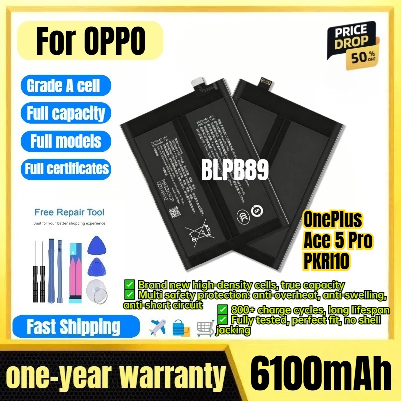 BLPB89 for OPPO OnePlus Ace 5 Pro/PKRI10 Phone Battery 0 Cycle High Capacity Battery Replacement Bateria Grade A Cell with Tools