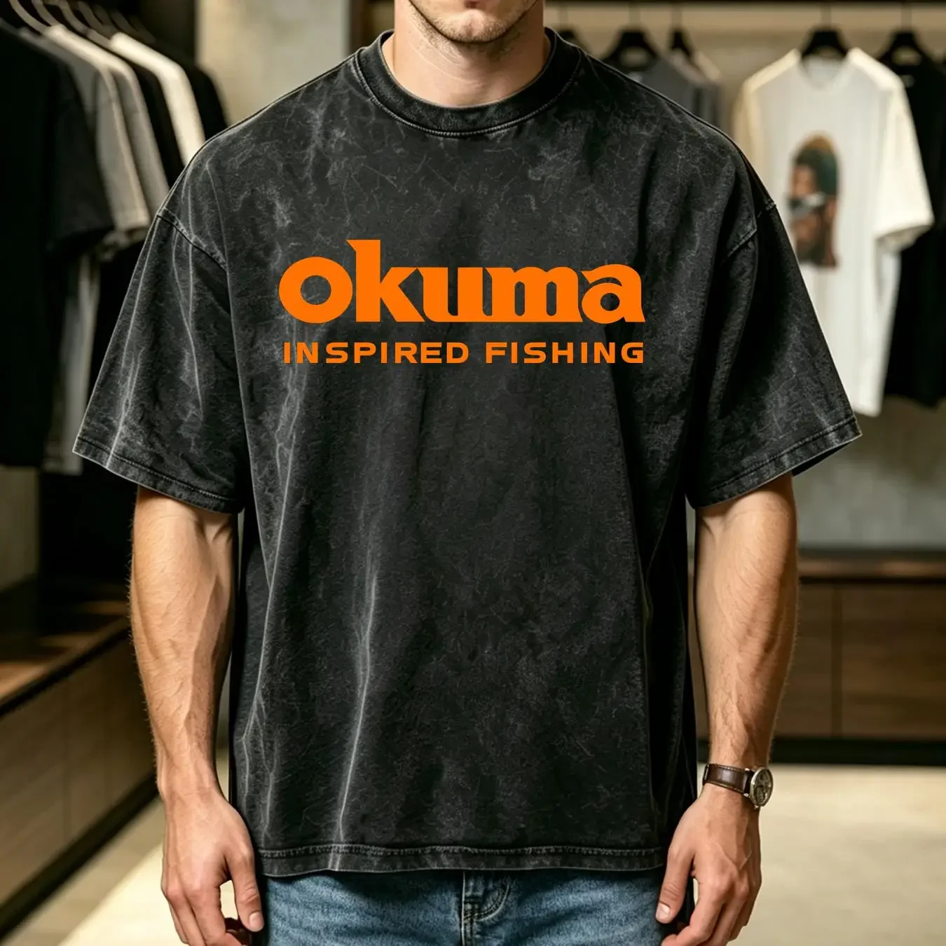 washed T Shirt New Okuma Fishing Tackle Logo  vintage Washed graphic Casual Versatile fashion Unisex Top For Everyday Wear