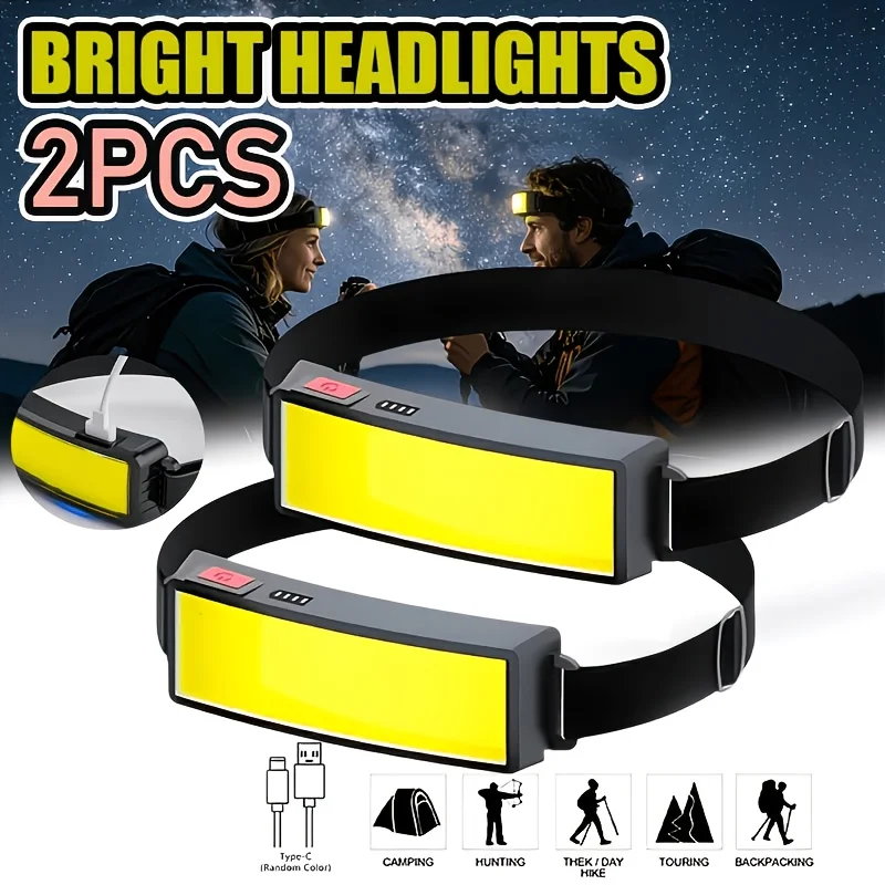 COB 180° Floodlight LED Headlamp FlashlightFlashlight 3 Modes Built-in USB Rechargeable Battery Head Lamp Hiking Camping Lamp