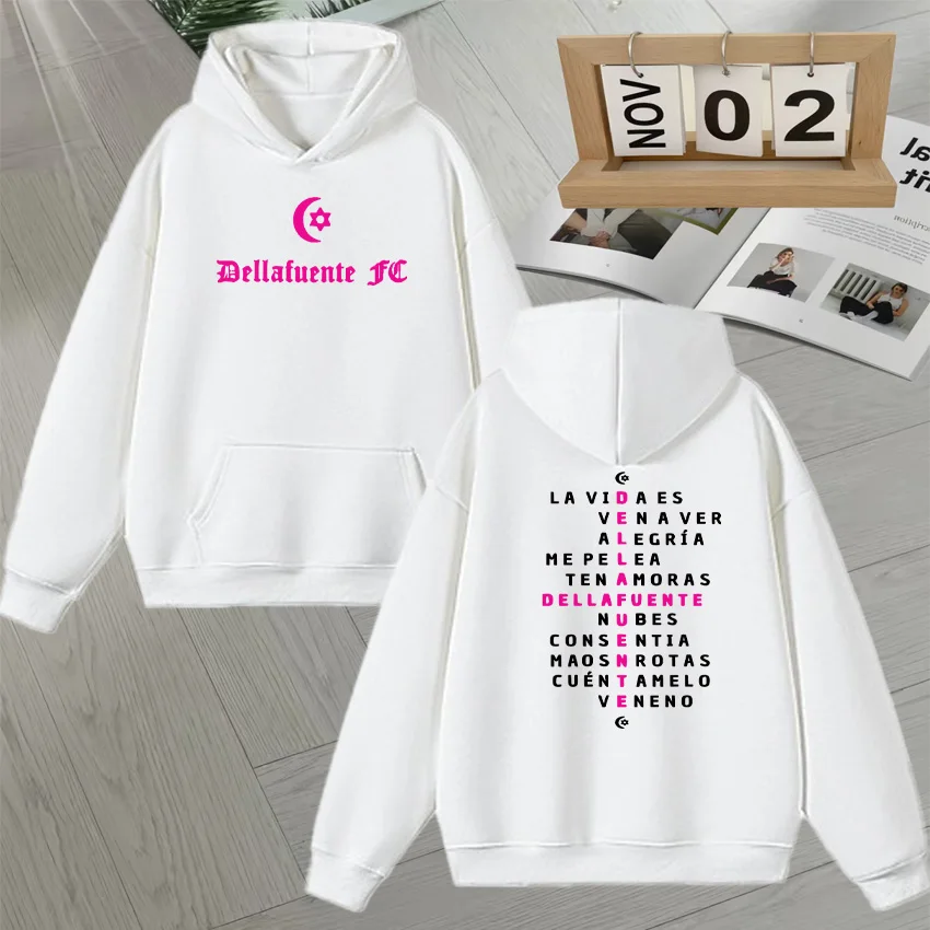 Hot sale Rapper Dellafuente 2025 Tour Double Sided Print Unisex Long sleeve Fleece Sweatshirts Popular Men Women Hoodie Pullover