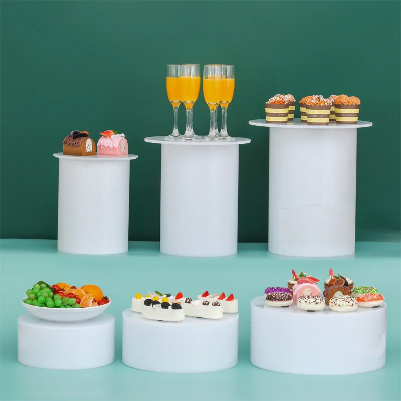 6pcs set white circle party wedding buffet food cake display riser acrylic food stand