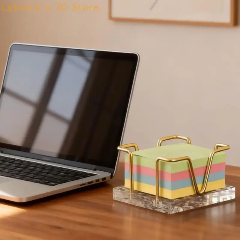 Note Paper Organizers Acrylic Memo Pad Block Box With Metal Frame Desktop Note Paper Stand for Office Desk Organization X3UB