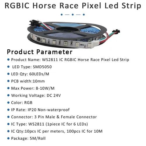 WS2811 RGB IC Running Water Flowing Strip Lights DC 24V 5050 60Leds RGBIC Flexible Ribbon RF Touch Remote Control LED Lighting - Image 2