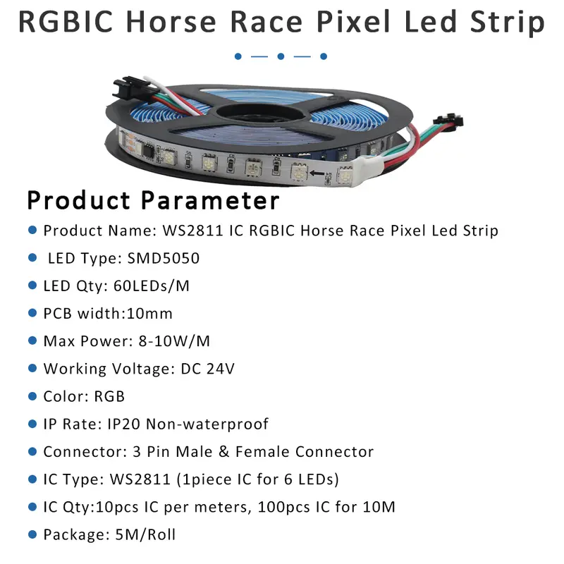 WS2811 RGB IC Running Water Flowing Strip Lights DC 24V 5050 60Leds RGBIC Flexible Ribbon RF Touch Remote Control LED Lighting - Image 2