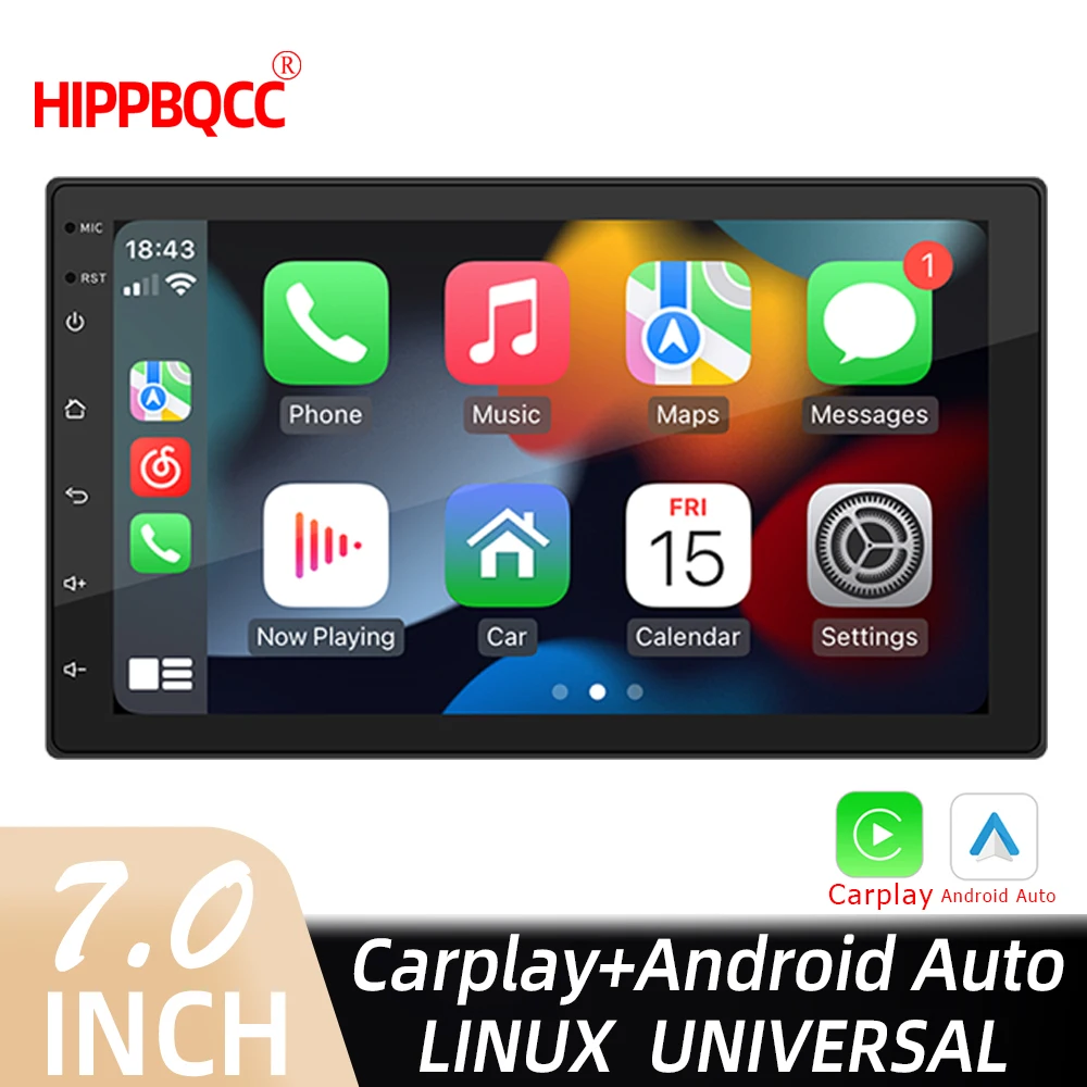 HIPPBQCC Car Radio 7 Inch Carplay Android Auto Multimedia Stereo Player HD Touch Screen Bluetooth 2 USB FM Mirror-Link Universal