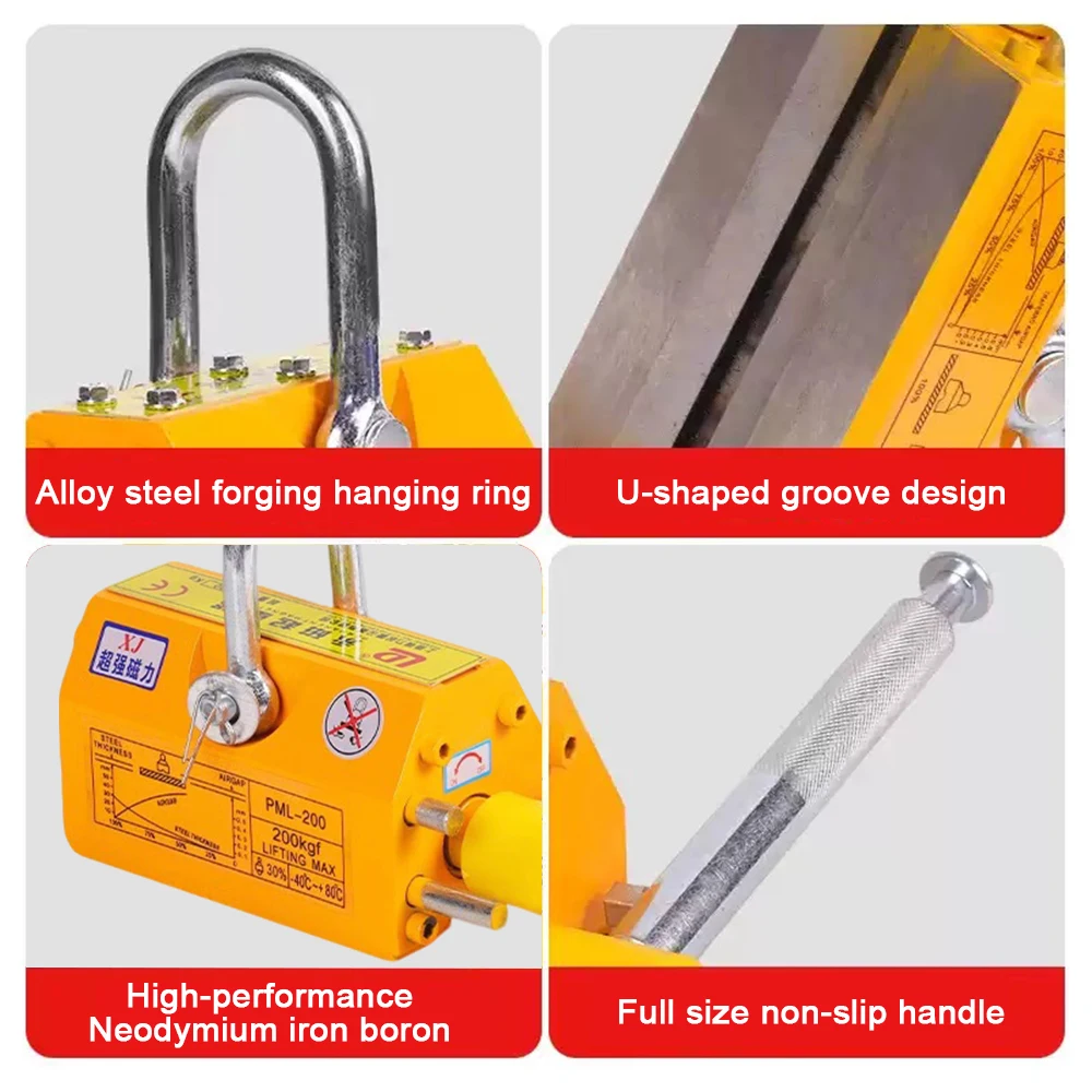 Alat Pengangkat Magnetik Permanen 100-200KG, Hoist Magnetik, Penjepit Cetakan dengan Suction Cup Magnetik, Magnet Pengangkat Super Kuat