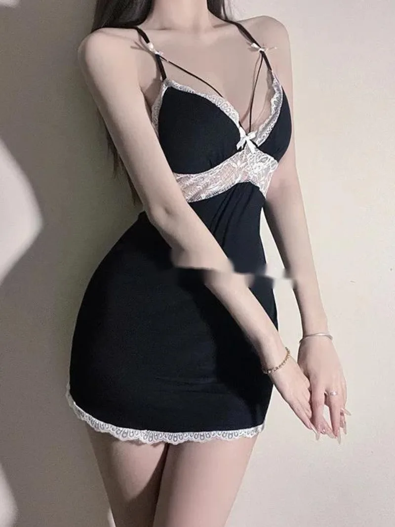 Backless Temptation Chest Pads Design Sense Strap Dress Fashion Lace Summer Women V Neck Bowknot Sweet Cute New Style Soft 118I