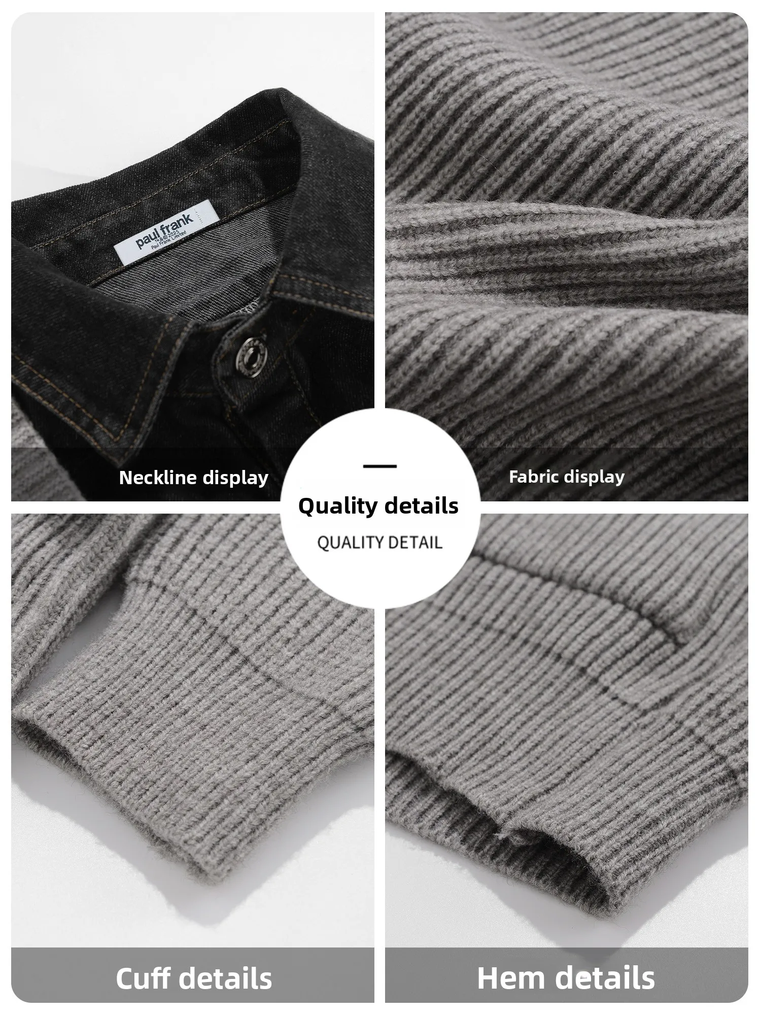 PaulFrank Monkey Plaid Denim Splicing Knitted Cardigan Men's Autumn Winter Warm Retro Sweater Jaet Faion Urban Sle