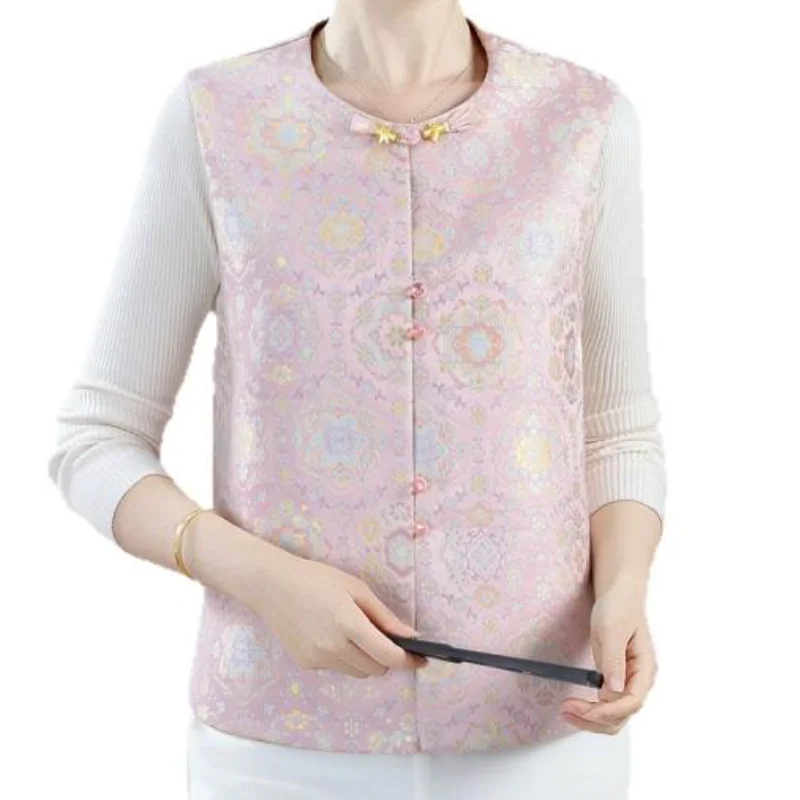 New Chinese Style Coat Satin Elegant Cardigan Qipao Tops Jacquard Round Collar Daily Outwear Blouse Vintage Button Clothes