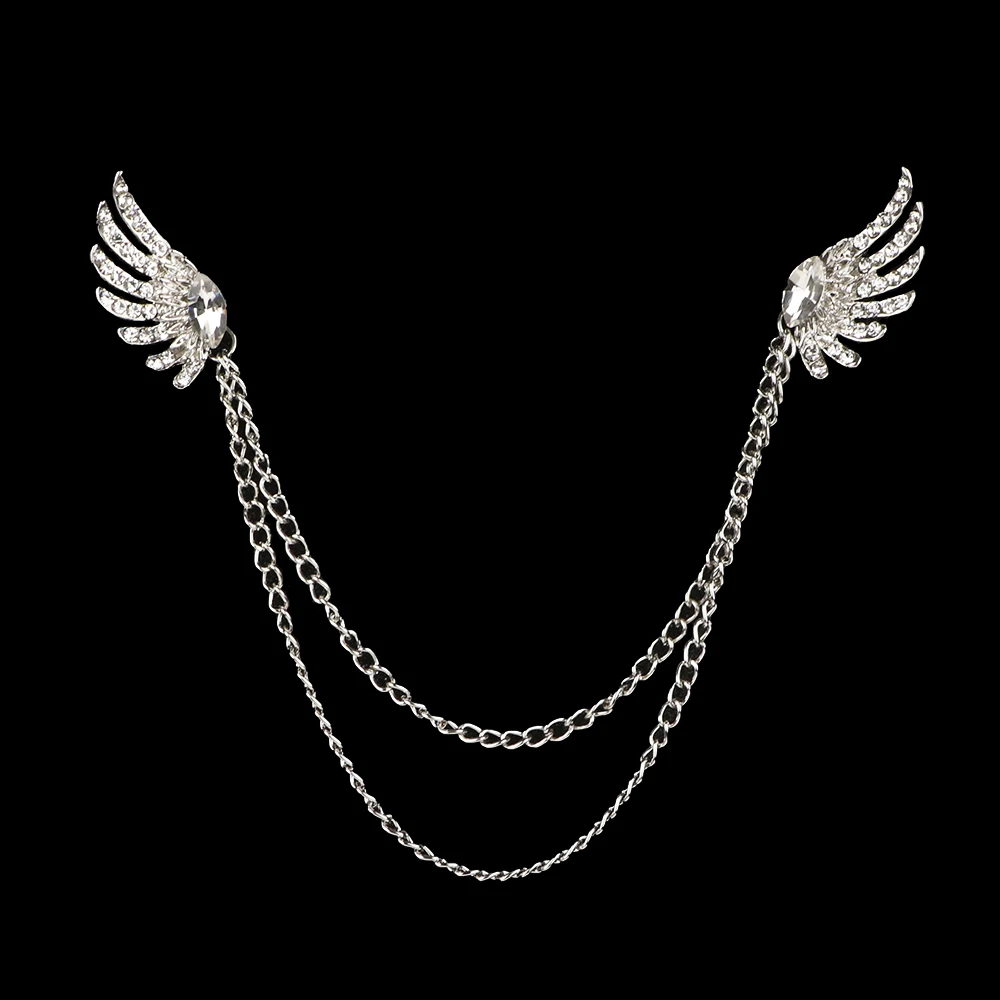 Fashion  Tassel Brooch For Men Suit Shirt Collar Crystal Cross, heart, spades Lapel Pin Wedding Accessories