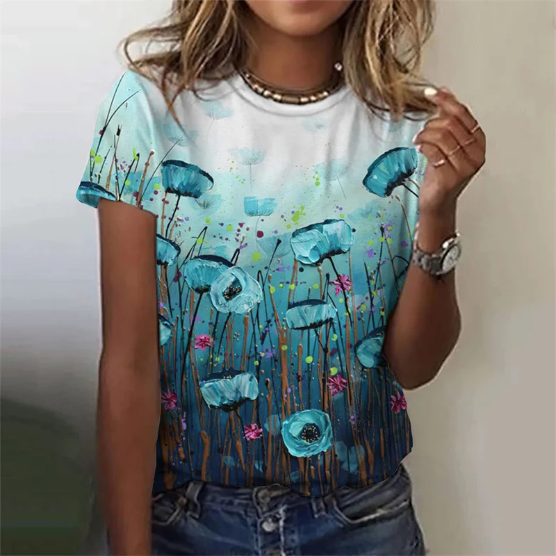 

New Harajuku 3D Printing Flower Butterflies T Shirt Floral Graphic T-shirts Women Fashion Tee Shirts Short Sleeves Girl Clothing