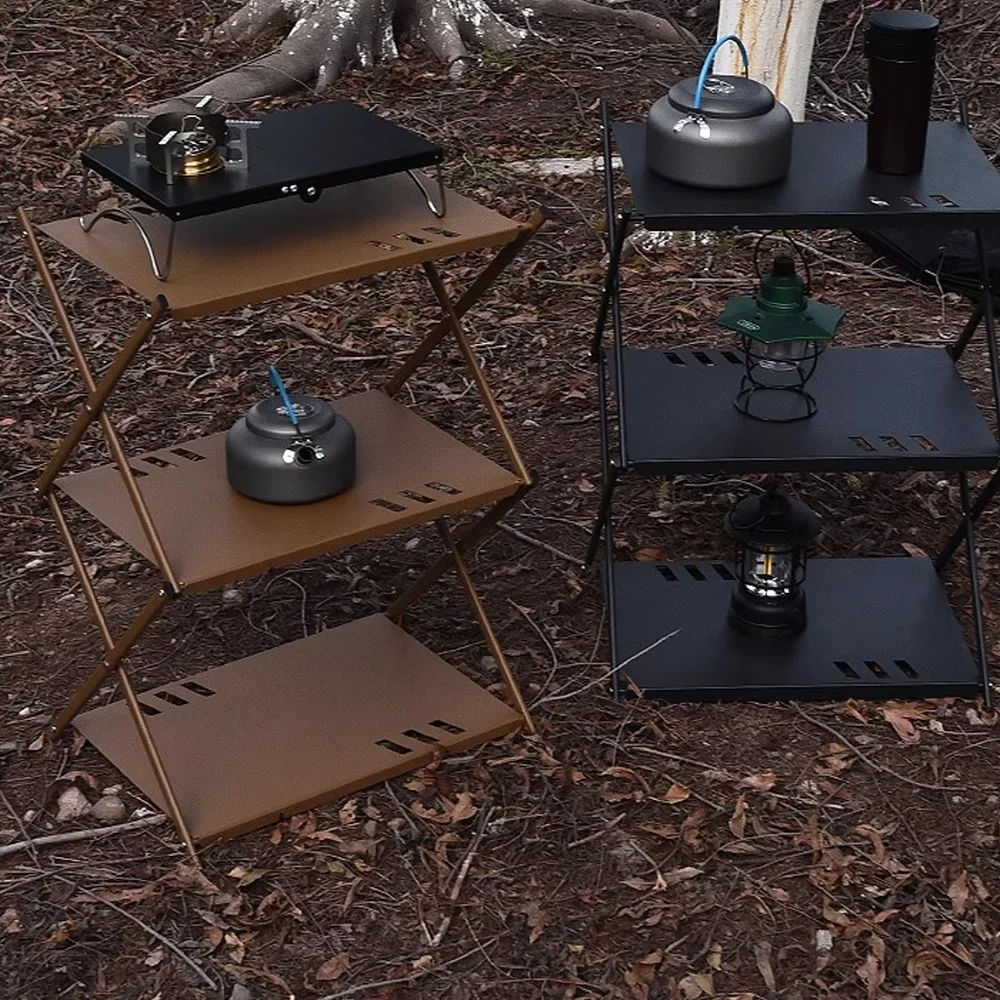 Three layers Outdoor Shelf Free Splicing Aluminum Splicing Table Portable Camping Barbecue Folding Table Multifunctional Rack