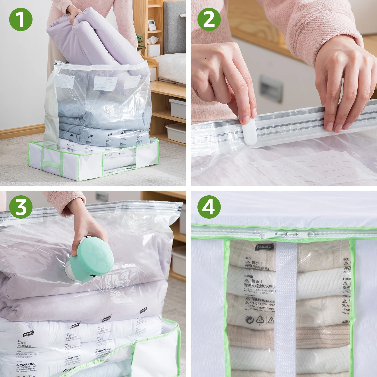 TAILI Large Capacity Clothing Vacuum Storage Box With Handle Under Bed Comforters for Quilts Pillow Storage Bags Removable