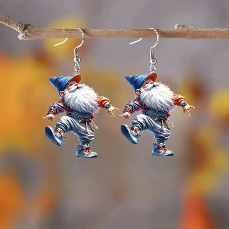 Acrylic 2D Flat Colorful Drop Earrings Creative Cartoon Dancing Dwarf Christmas Earrings Festival Atmosphere Party Accessories